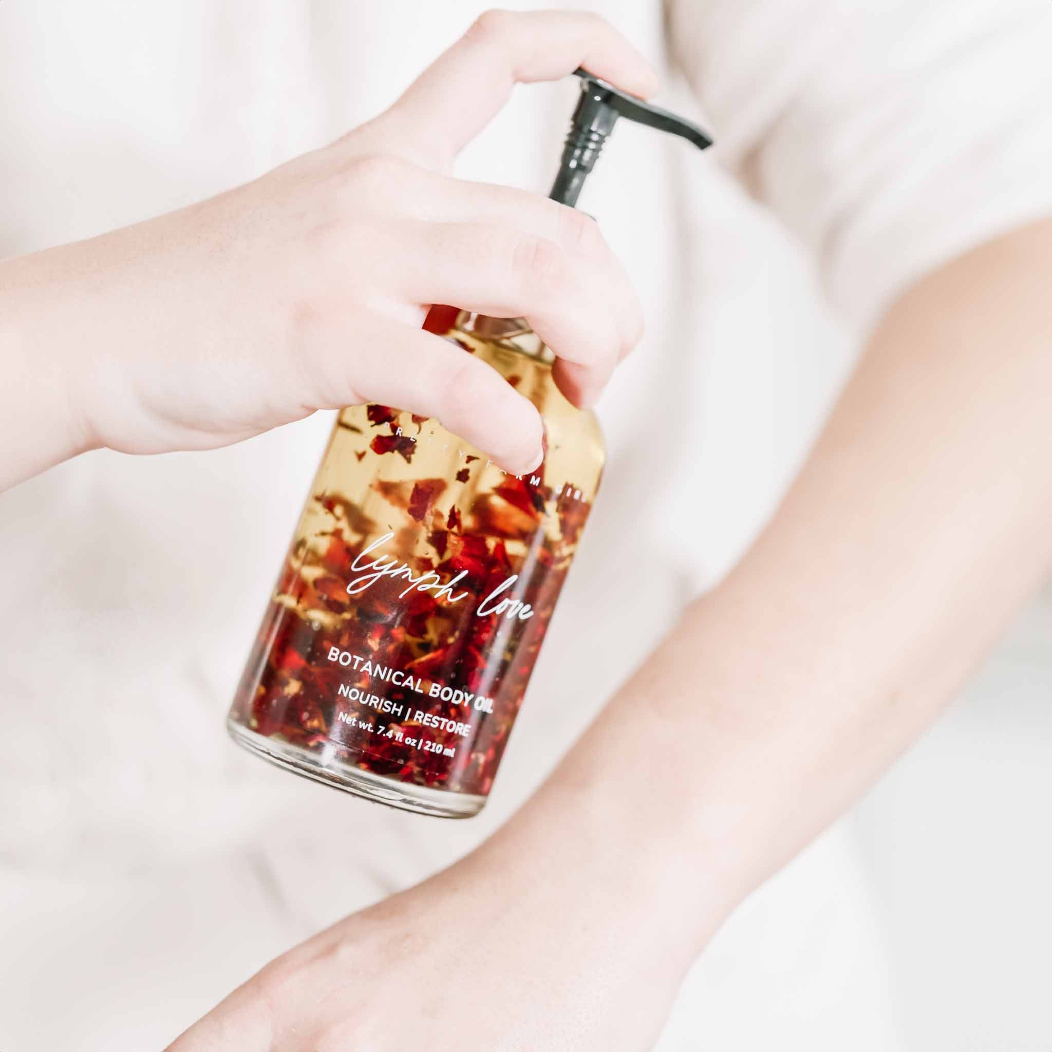 Lymph Love natural body oil for lymphatic-style massage Pretty Farm Girl Made Brave
