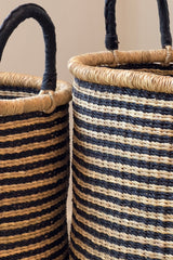 Handwoven Hamper - Natural with Black Stripes - Medium