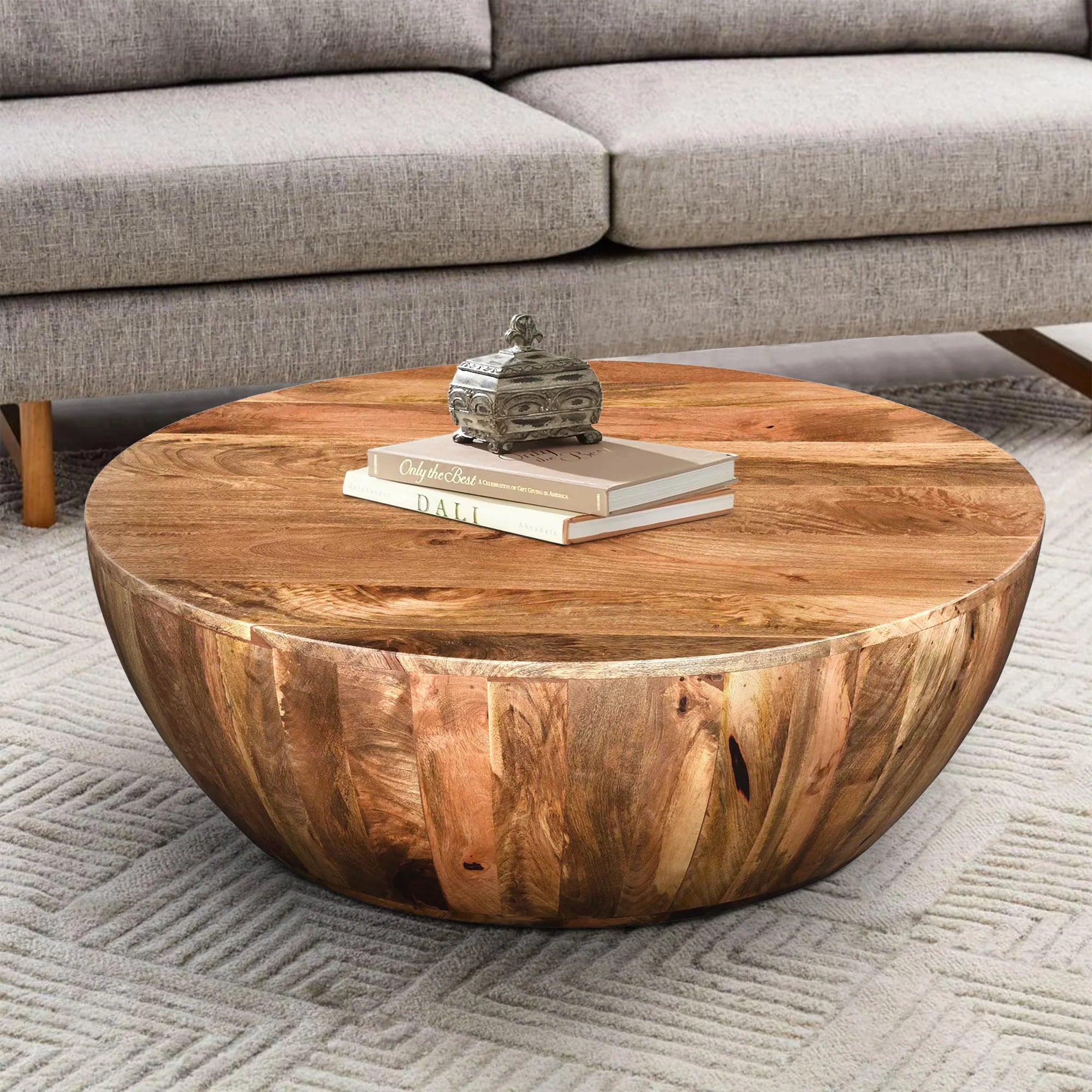 Handcarved Round Mango Wood Coffee Table