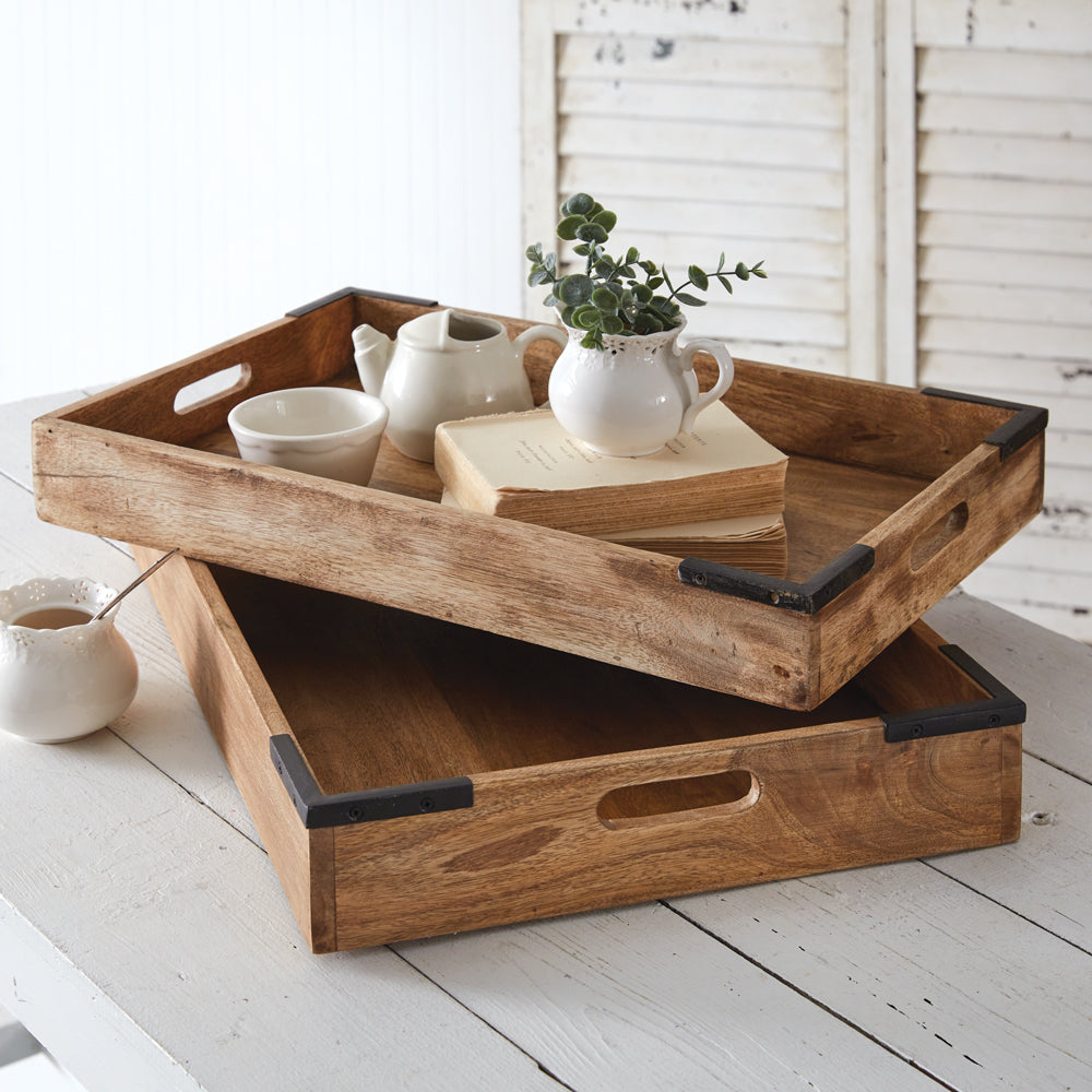 Mango Wood Coffee Table Trays, Set of 2