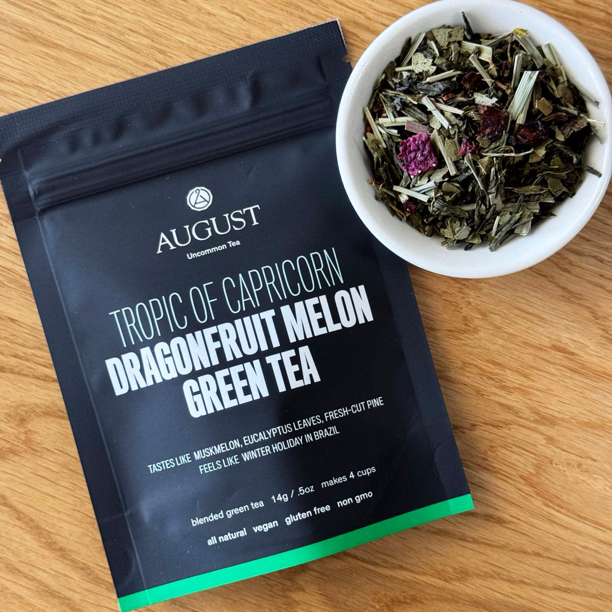 Fruity green tea with lemongrass eucalyptus and dragonfruit Made Brave