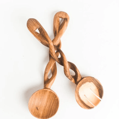 ethically sourced Olive Wood Spiral Salad Servers Life In Alignment