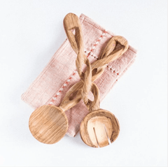 ethically sourced Olive Wood Spiral Salad Servers Life In Alignment