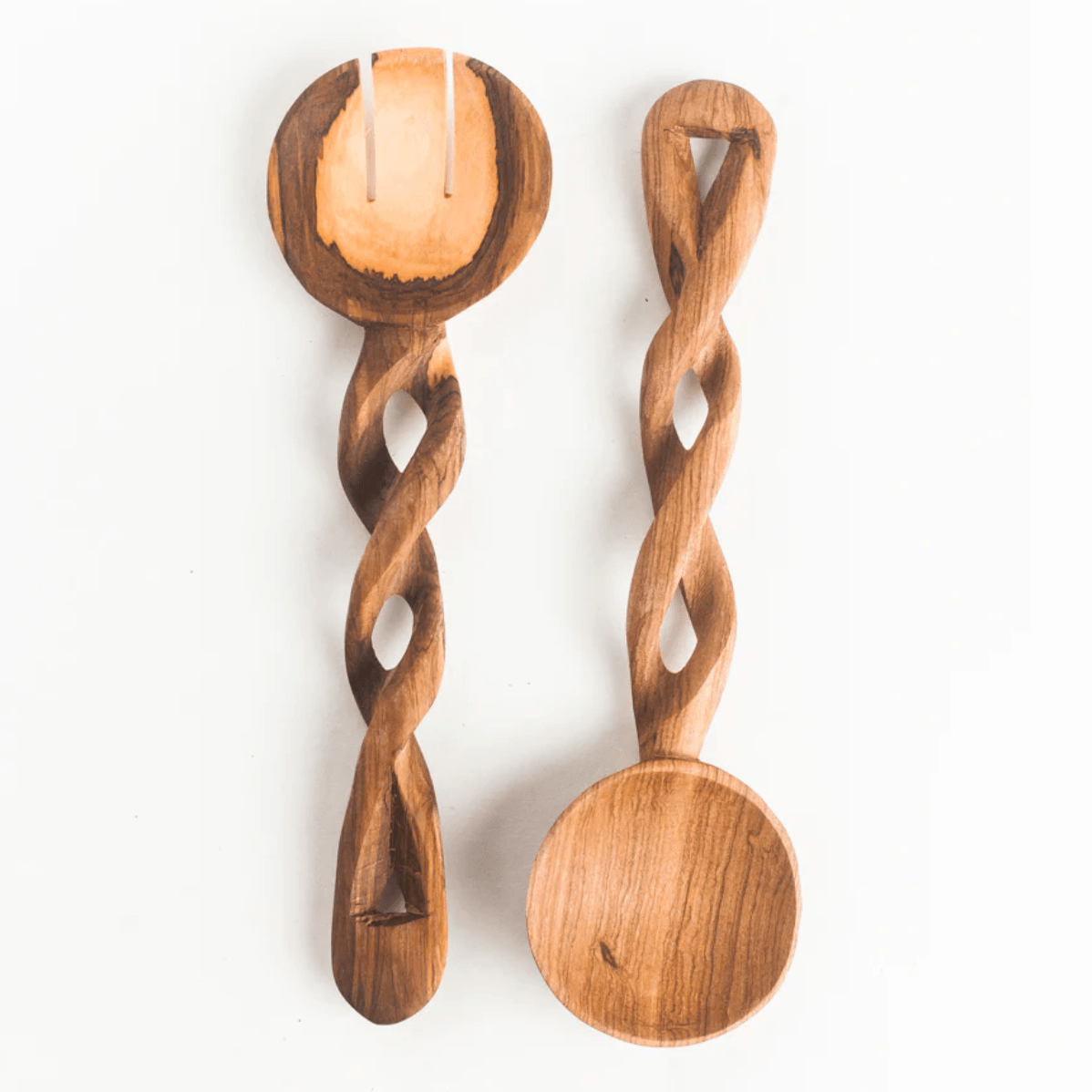 ethically sourced Olive Wood Spiral Salad Servers Life In Alignment