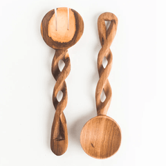 ethically sourced Olive Wood Spiral Salad Servers Life In Alignment