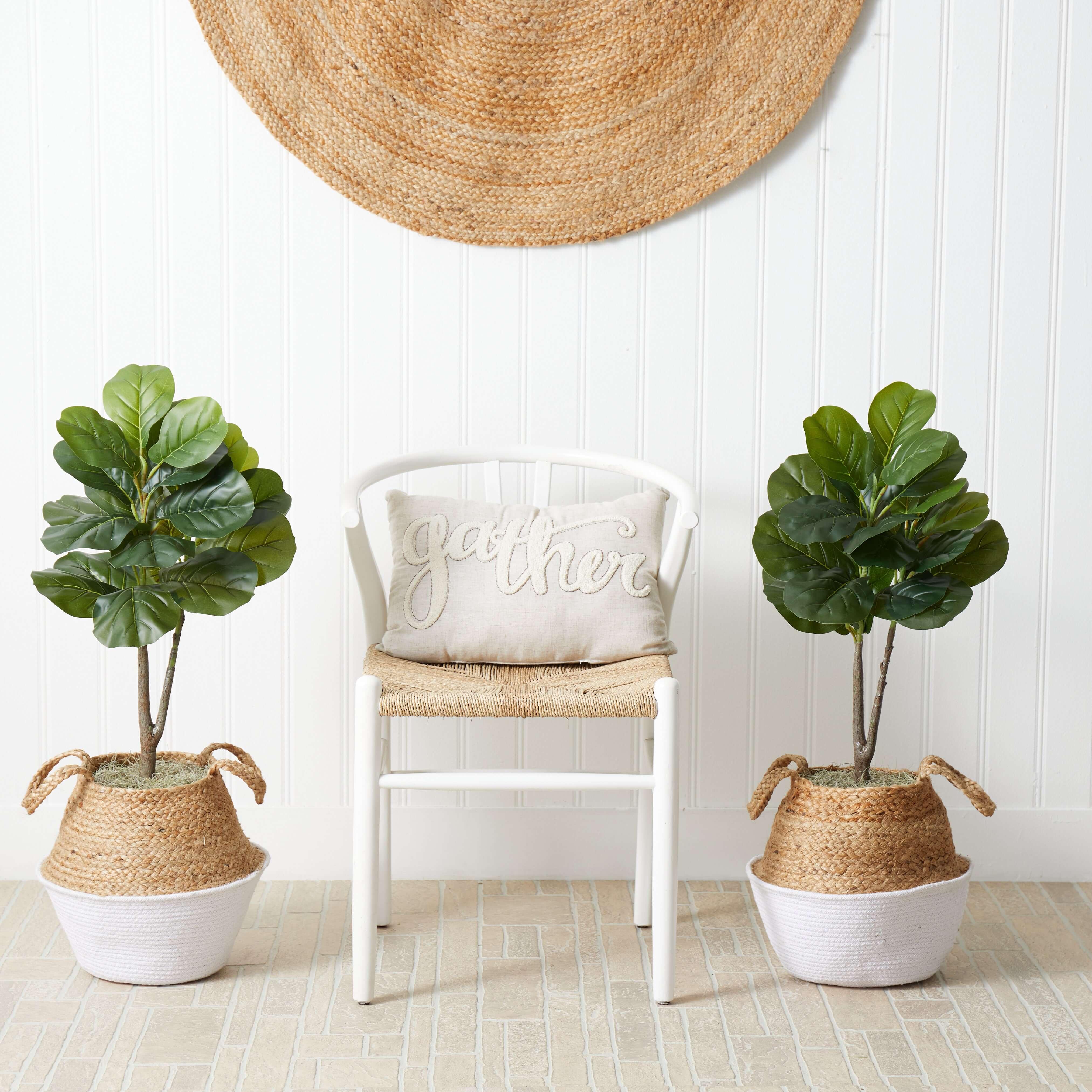 ethically sourced 3’ Artificial Fiddle Leaf Fig Tree with Handmade Woven Planter DIY Kit - Set of 2 Life In Alignment