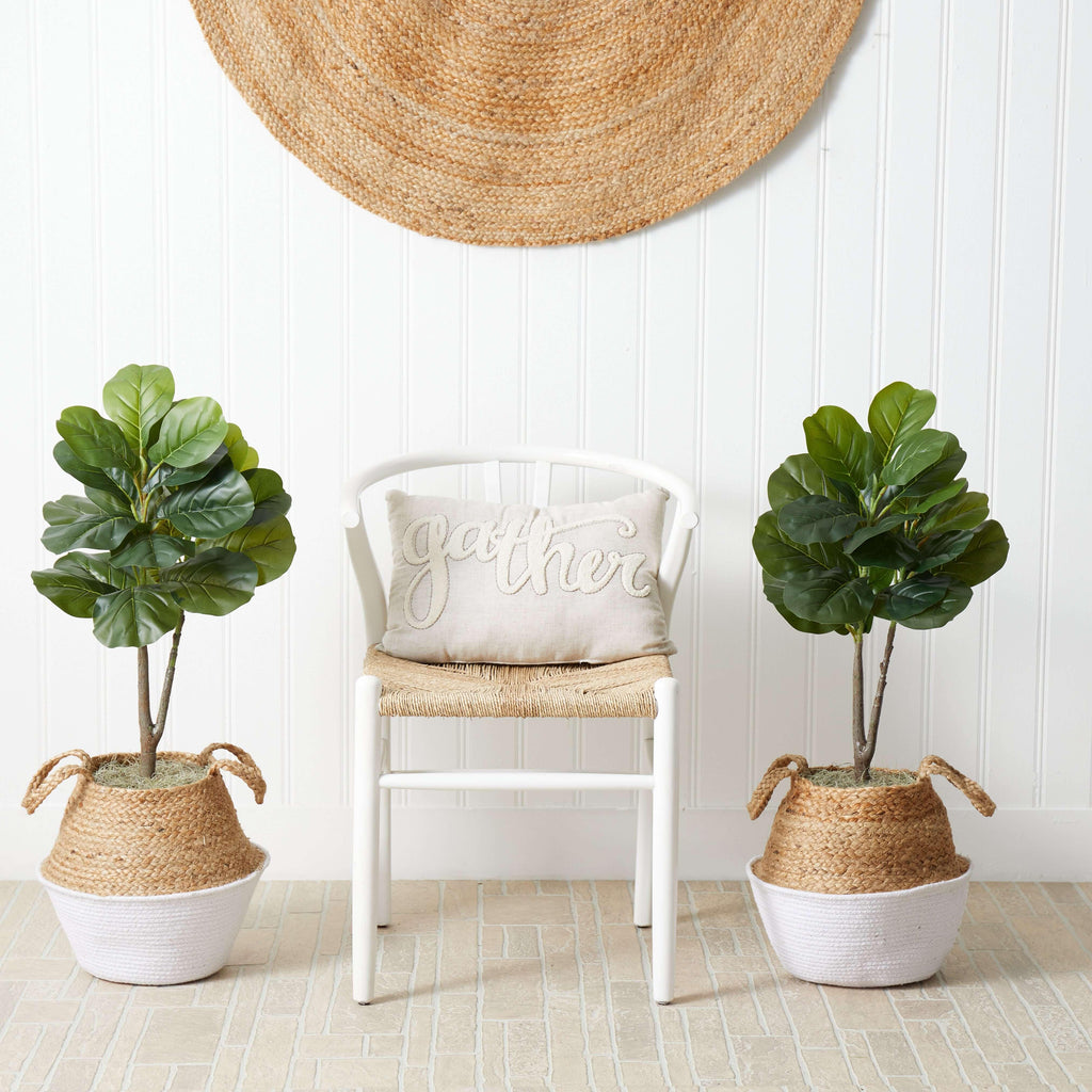 ethically sourced 3’ Artificial Fiddle Leaf Fig Tree with Handmade Woven Planter DIY Kit - Set of 2 Life In Alignment