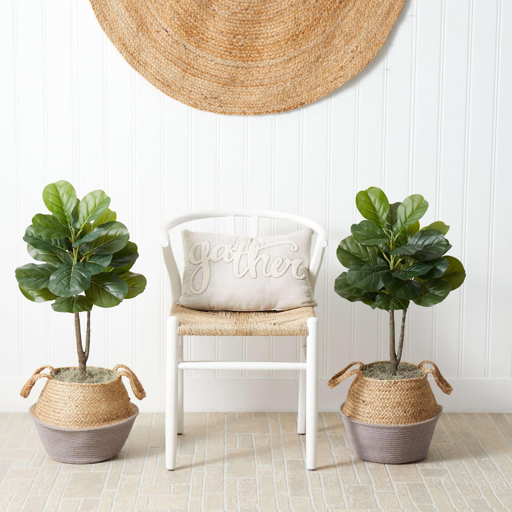 ethically sourced 3’ Artificial Fiddle Leaf Fig Tree with Handmade Woven Planter DIY Kit - Set of 2 Life In Alignment