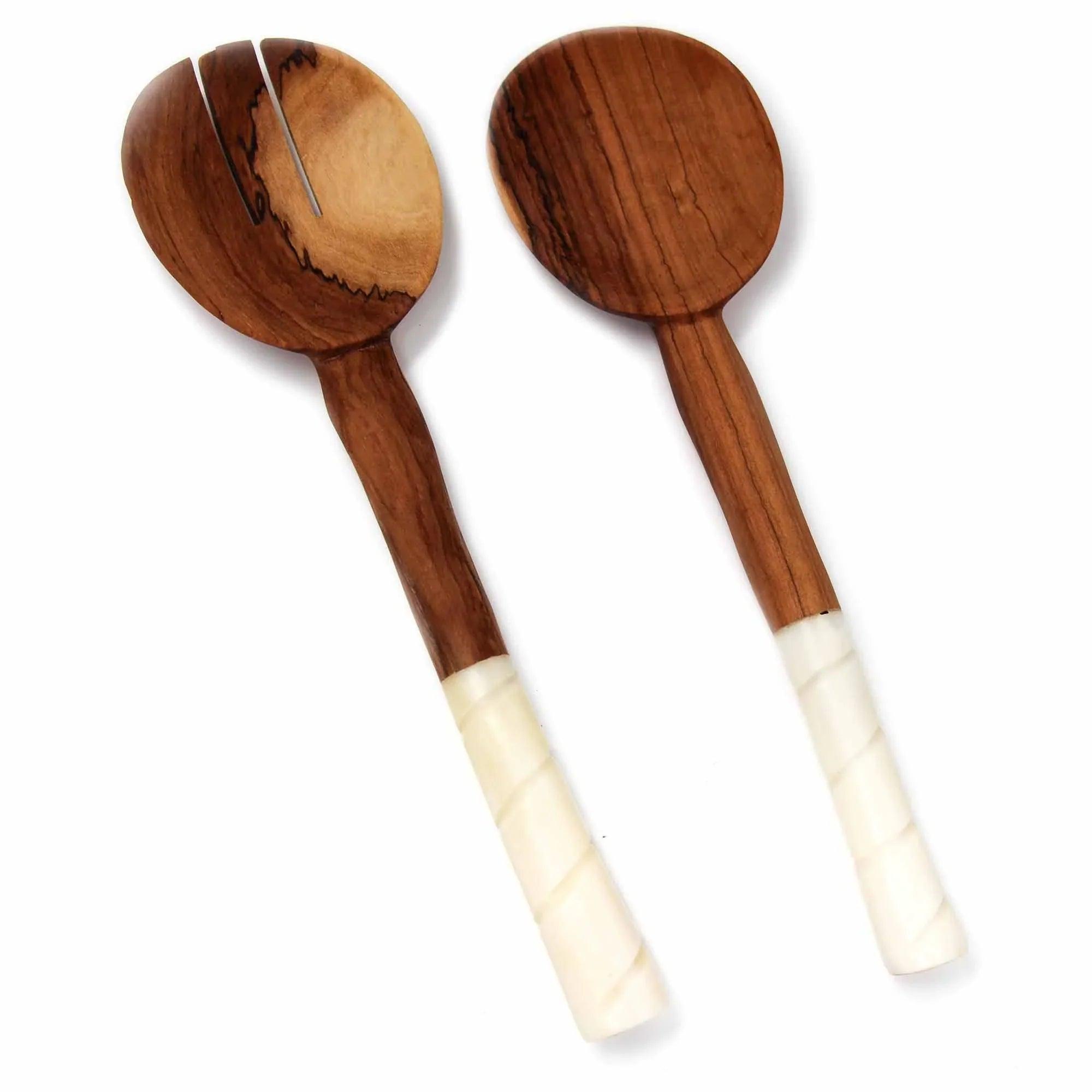 ethically sourced Olive Wood Salad Servers with Bone Handles Life In Alignment